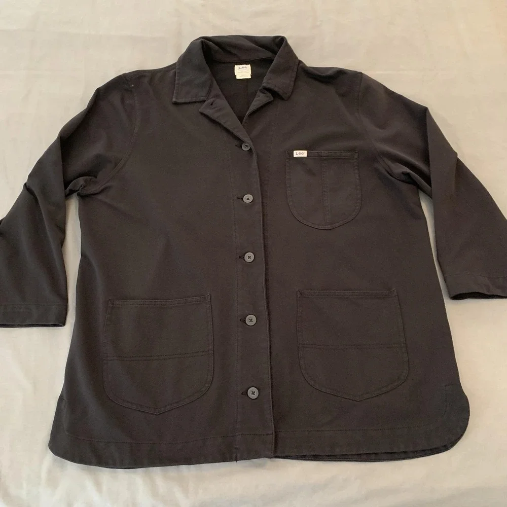 Lee Workwear Coat Mens 2XL Black Canvas Button Front Chore Overcoat Jacket